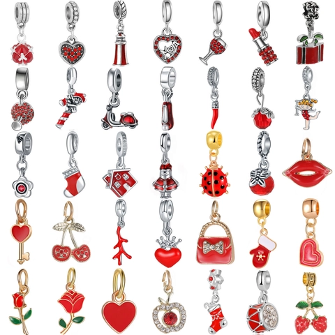 Pendentifs Charm en Alliage d'Émail Rouge Rétro pour Bracelet Collier DIY Cœur Noël Fête des Mères Accessoires de Fabrication de Bijoux