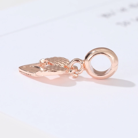 Ciondolo in Lega Oro Rosa a Cuore con Ali d'Angelo per Creazione Fai da Te Collana Bracciale Charm Trama Piuma Gioielli