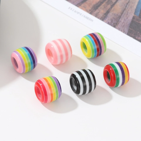 Cuentas de Agujero Grande de Resina DIY Coloridas a Rayas Arcoíris Color Caramelo Cuentas Europeas Para la Fabricación de Joyas Artesanía