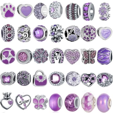 Purple Alloy Rhinestone Charms Flower Heart Paw Print Pendant For DIY Jewelry Making Bracelet Necklace Women Jewelry
