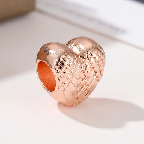 Rose Gold Alloy Heart Wings Charm Feather Pattern Spacer Bead For DIY Bracelet Jewelry Making Women Gift Accessory