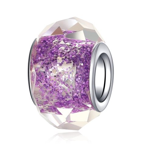 Purple Glitter Faceted Large Hole Beads Resin Alloy Core For DIY Bracelet Necklace Jewelry Making Hand-Made Accessories