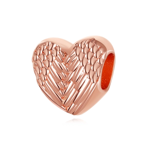 Rose Gold Alloy Heart Wings Charm Feather Pattern Spacer Bead For DIY Bracelet Jewelry Making Women Gift Accessory