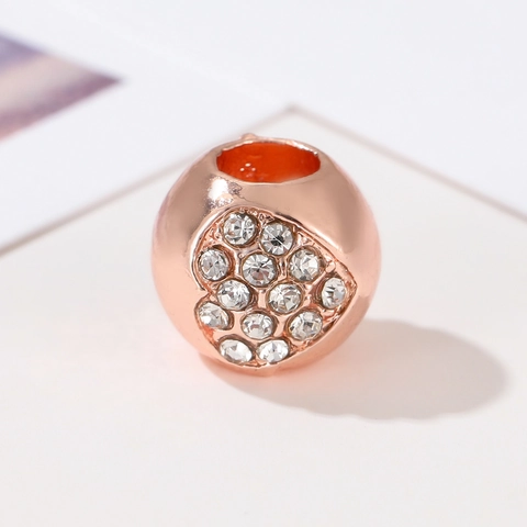 Roségold Plattiert Legierung Herz Strass Perle Zwischenperle Charm Für DIY Armband Halskette Herstellung Damen Schmuck