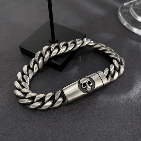 Herren Edelstahl Totenkopf Panzerkette Armband Dark Punk Stil Poliert Aromatherapie Parfüm Diffusor Schwere Kette Schmuck