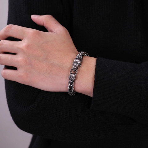 Men's Stainless Steel Snake Head Bracelet Vintage Punk Braided Wheat Chain With Blue Rhinestone Eyes Fashion Jewelry