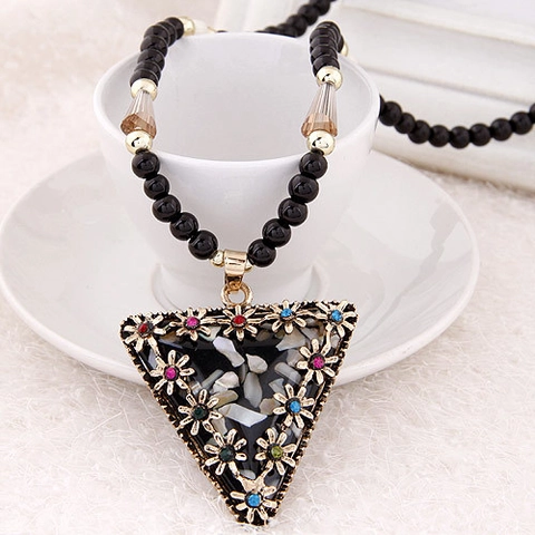 Collana Lunga da Maglione in Stile Bohémien Etnico Vintage per Donna Ciondolo Geometrico in Lega Perla Artificiale Strass