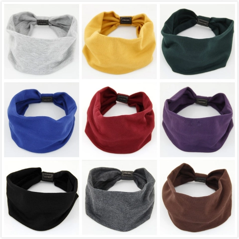 Women's Yoga Knitted Cotton Headband Wide Solid Color Elastic Sports Hair Band For Fitness Makeup Daily Hair Accessories