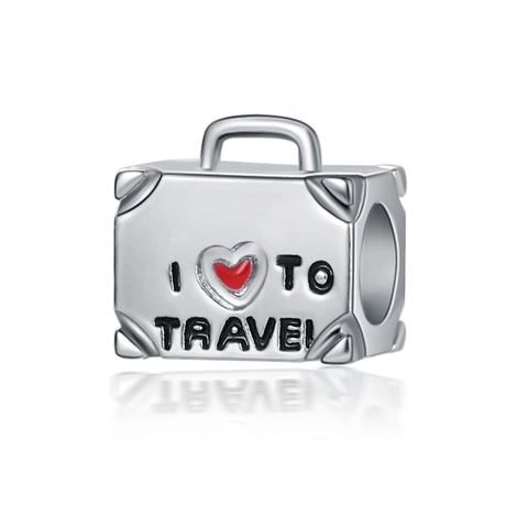Travel Suitcase Charm Alloy Enamel Red Heart Bead For DIY Bracelet Jewelry Making Gift I Love To Travel Accessory Pendant