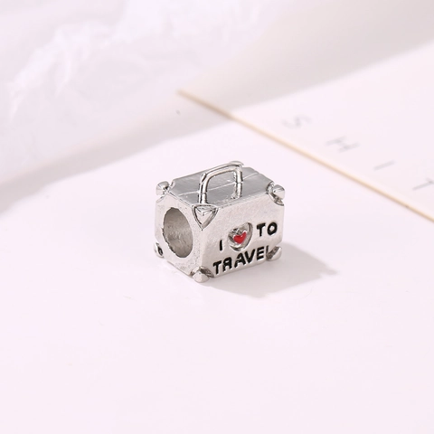 Travel Suitcase Charm Alloy Enamel Red Heart Bead For DIY Bracelet Jewelry Making Gift I Love To Travel Accessory Pendant