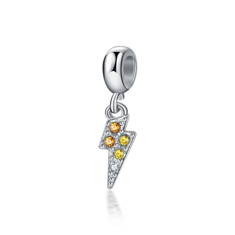 Creative Silver Plated Alloy Lightning Bolt Charm Pendant Gradient Yellow Zirconia For DIY Bracelet Jewelry Making Women