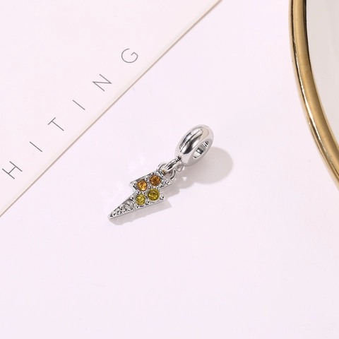 Creative Silver Plated Alloy Lightning Bolt Charm Pendant Gradient Yellow Zirconia For DIY Bracelet Jewelry Making Women