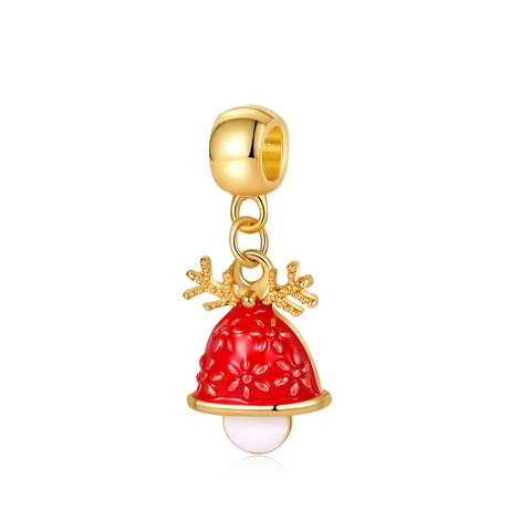 Christmas Reindeer Antlers Bell Pendant Red Enamel Snowflake Gold Alloy Charm For DIY Jewelry Making Bracelet Accessory Holiday Gift