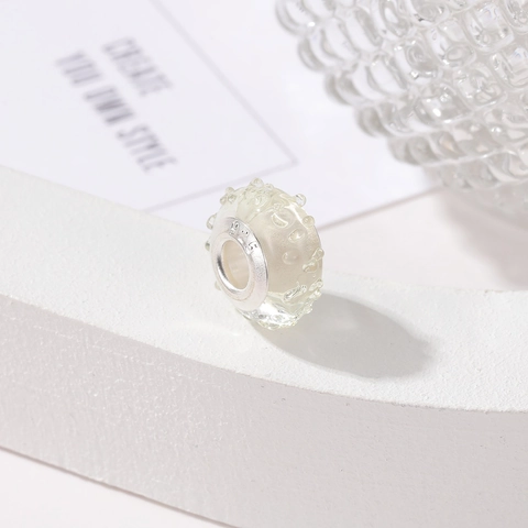 Transparent Glass Bubble Texture Charm Beads With 925 Sterling Silver Core DIY Jewelry Making Spacer Bead For Women