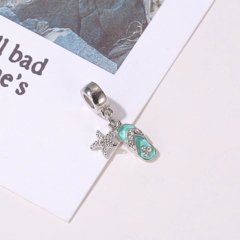 Summer Ocean Style Flip Flop Slipper And Starfish Alloy Enamel Rhinestone Charm DIY Jewelry Pendant For Bracelet Women