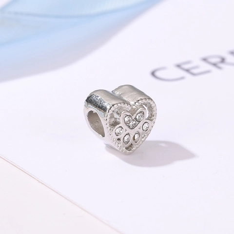 Ciondolo a Cuore con Impronta di Zampa in Lega con Strass Placcato Argento Distanziatori per Animali per Bracciale Collana Fai-da-te