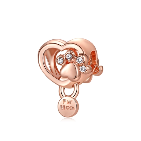 Cartoon Animal Paw Print Heart Charm Alloy Rhinestone DIY Bead For Fur Mom Bracelet Jewelry Making Accessories