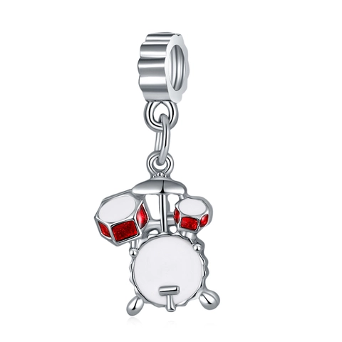 Ciondolo a Forma di Batteria Cartone Animato in Lega Strumento Musicale Argento Rosso Bianco Smalto Accessorio Gioielli Fai da Te per Collana Bracciale Regalo