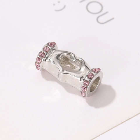Alloy Heart Hands Gesture Charm Pink Rhinestone Hollow Out Bead For DIY Bracelet Necklace Women Jewelry Making Gift