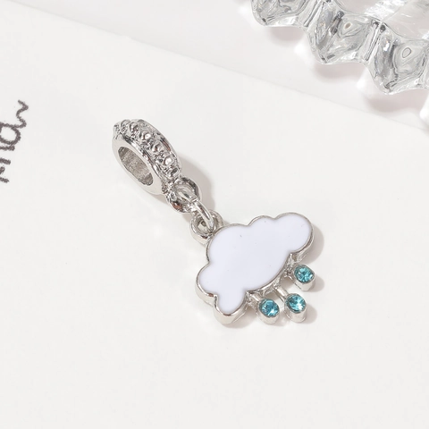 Alloy Enamel White Cloud Blue Raindrop Charm Pendant For DIY Bracelet Necklace Making Silver Plated Women Jewelry Accessories