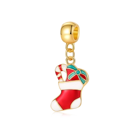 Alloy Enamel Christmas Sock Candy Cane Charm Pendant Gold Plated For DIY Bracelet Making Holiday Jewelry Accessory Gift