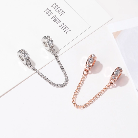 Legierung Zirkonia Sicherheitskette Für DIY Charme Armband Damen Mode Schmuck Zubehör Silber Roségold Vergoldet Stopper