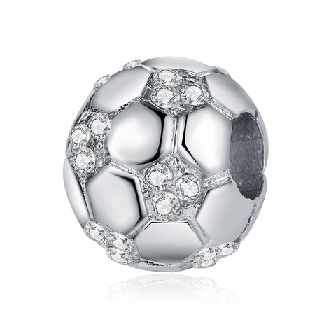DIY Football Soccer Charm Bead Alloy Cubic Zirconia Inlaid For Pandora Style Bracelets Necklaces Sporty Women Jewelry Making