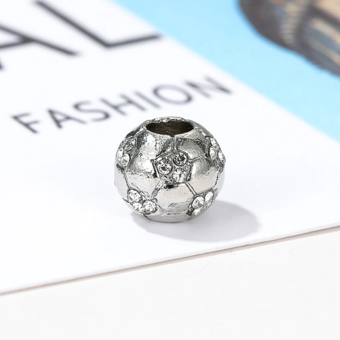 DIY Football Soccer Charm Bead Alloy Cubic Zirconia Inlaid For Pandora Style Bracelets Necklaces Sporty Women Jewelry Making