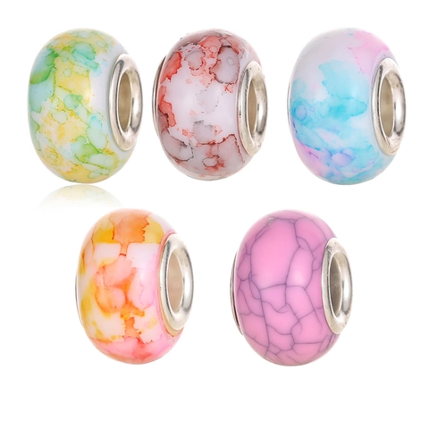 Handmade Resin Alloy Large Hole Beads For Jewelry Making DIY Bracelet Necklace Ink Wash Marble Pattern Charm Beads Women Accessories