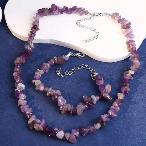 Boho Unregelmäßige Naturstein Kristall Halskette Und Armband Schmuck Für Damen Handgefertigte Bunte Fragment Schlüsselbeinkette