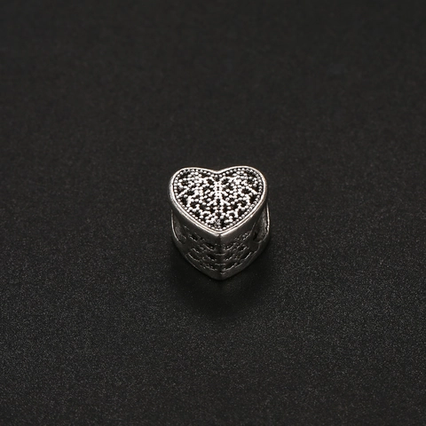 Abalorio de Corazón Hueco en Aleación Plateada Antigua para Pulsera Pandora Collar Creación de Joyas Accesorio DIY