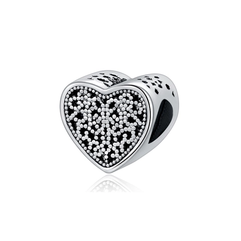 Abalorio de Corazón Hueco en Aleación Plateada Antigua para Pulsera Pandora Collar Creación de Joyas Accesorio DIY