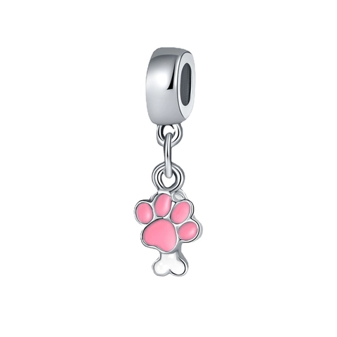 Süßer Rosa Hundepfotenabdruck Und Weißer Knochen Tropföl Legierung Anhänger DIY Charm Für Armband Halskette Haustierliebhaber Schmuck