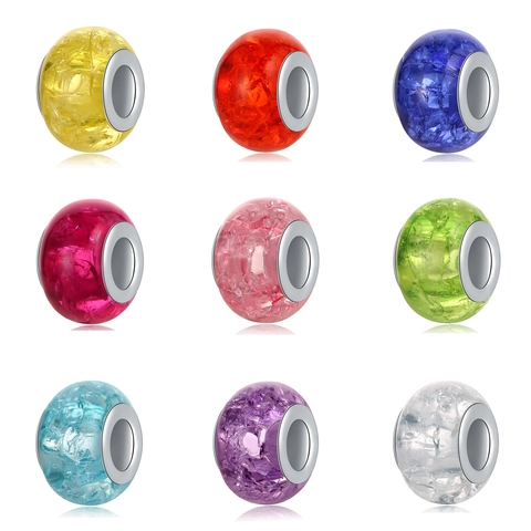 Crackle Resin Large Hole Beads Charms With Silver Metal Core For DIY Bracelet Necklace Making Macaron Color Craft Beads