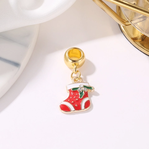 Weihnachtssocke Anhänger Goldlegierung Rot Emaille Hängeperle Mit Zirkonia Für DIY Armband Halskette Schmuck Geschenk