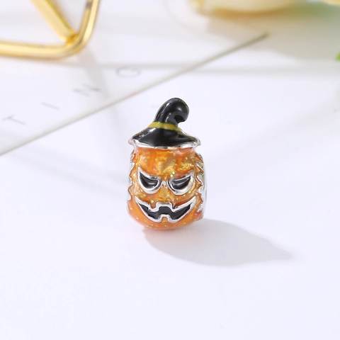 Perle de Charme Citrouille d'Halloween avec Chapeau de Sorcier Alliage Émail DIY Espaceur pour Bracelet Collier Bijoux