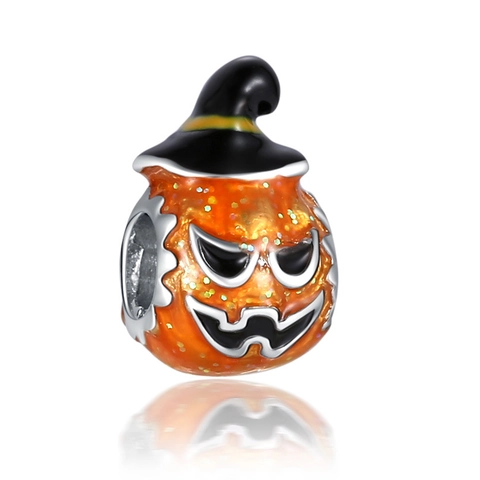 Perle de Charme Citrouille d'Halloween avec Chapeau de Sorcier Alliage Émail DIY Espaceur pour Bracelet Collier Bijoux