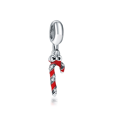Christmas Candy Cane Pendant Red Enamel Bow Knot Alloy Rhinestone Charm For Necklace Bracelet DIY Festive Jewelry Women Gift