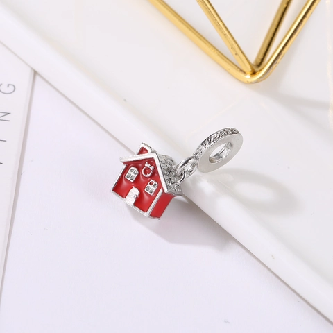 Roter Emaille Haus Anhänger Legierung Kleines Haus Anhänger Mit Strass Für Armband Halskette DIY Schmuckherstellung Weihnachtsgeschenk Damen