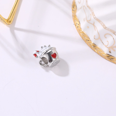 Christmas Hot Cocoa Cup Alloy Charm With Red Heart Enamel White Cream Candy Cane For DIY Bracelet Jewelry Making Gifts