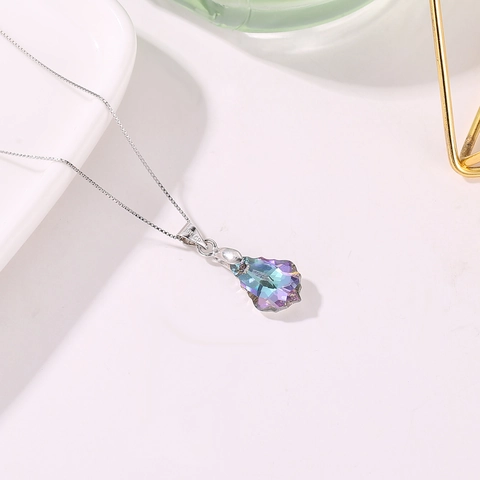 Baroque Austrian Crystal Waterdrop Pendant Necklace 925 Sterling Silver Chain Clavicle Necklace Mother Day Jewelry Gift