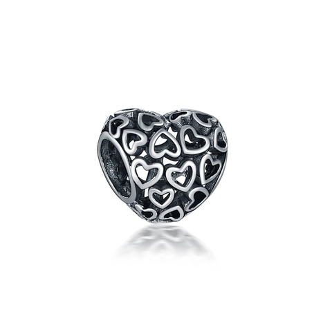 Vintage Antique Silver Hollow Heart Charm Bead Alloy Cutout Design DIY Jewelry Making Accessory For Snake Chain Bracelet Necklace Pendant