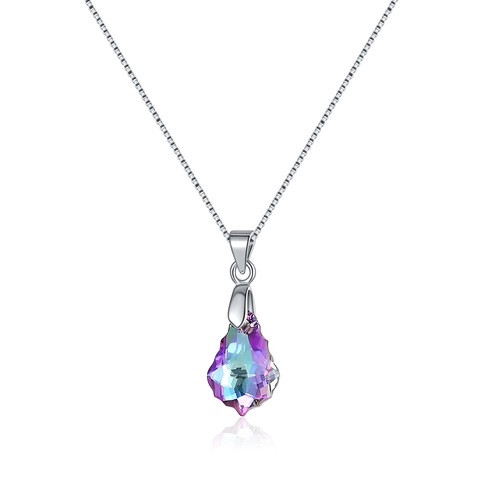 Baroque Austrian Crystal Waterdrop Pendant Necklace 925 Sterling Silver Chain Clavicle Necklace Mother Day Jewelry Gift