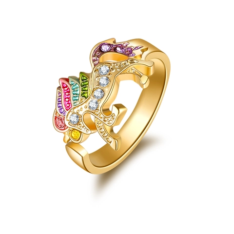 Cartoon Eenhoorn Verstelbare Open Ring Voor Kinderen Gekleurde Emaille Zirkonia Ingelegde Goud Zilver Vergulde Ring
