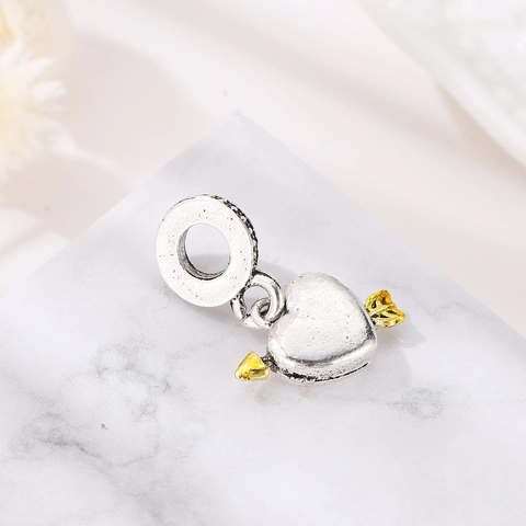 Alloy Heart Cupid Arrow Pendant Charm DIY Jewelry Two-Tone Gold Silver Black Zirconia Charms For Bracelets Valentine Gift