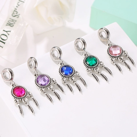 Ethnic Dreamcatcher Feather Pendant Alloy Zirconia Charm For DIY Bracelet Necklace Bohemian Vintage Style Women Jewelry Making