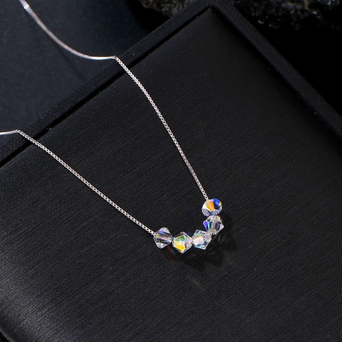 Minimalist 925 Sterling Silver Austrian Crystal Bead Clavicle Necklace For Women Rainbow Box Chain Fashion Jewelry Gift