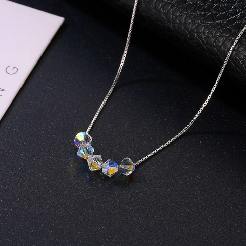Minimalist 925 Sterling Silver Austrian Crystal Bead Clavicle Necklace For Women Rainbow Box Chain Fashion Jewelry Gift