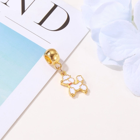 Alloy Enamel Poodle Dog Pendant Charm Cute White Pet Puppy Drip Oil Beads For DIY Bracelet Necklace Jewelry Making Accessory