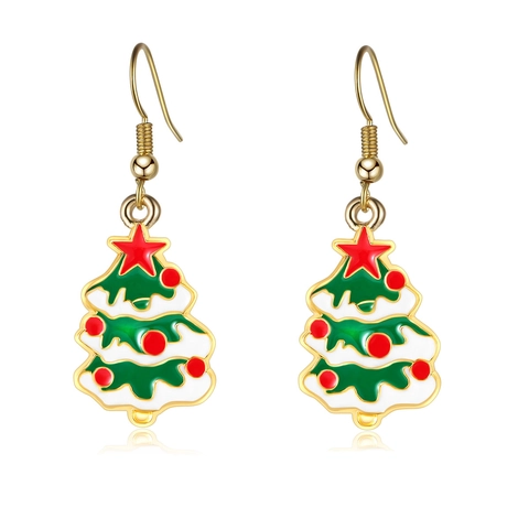 Orecchini Pendenti in Lega di Smalto a Forma di Albero di Natale Campana Calza per Donna Strass Gioielli per Feste Natalizie Regalo